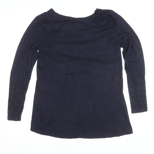 Joan Vass Studio Women Navy Long Sleeve Embellished Top L