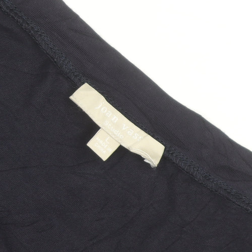Joan Vass Studio Women Navy Long Sleeve Embellished Top L