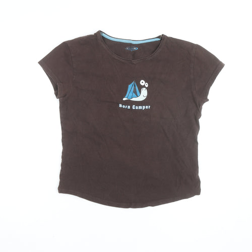 Mountain Life Girls Brown Born Camper Graphic Cotton T-Shirt Size 10