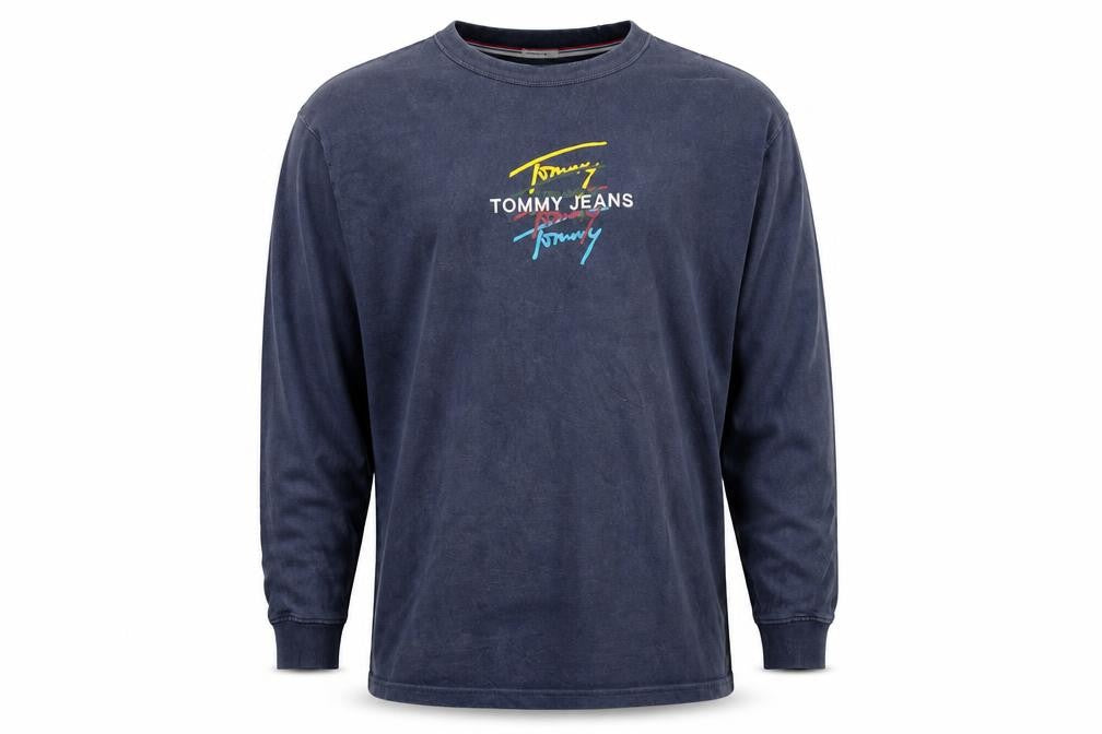 Front view of Tommy Jeans Men's Blue 2XL Relaxed Fit Crew Neck Sweatshirt
