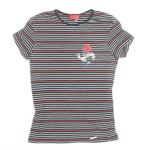 ELLE Women's Multicoloured Striped Embroidered T-Shirt Size S UK10