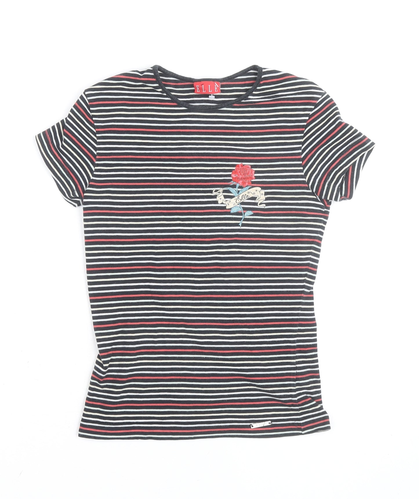 ELLE Women's Multicoloured Striped Embroidered T-Shirt Size S UK10