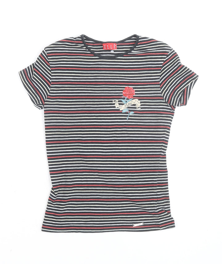 ELLE Women's Multicoloured Striped Embroidered T-Shirt Size S UK10