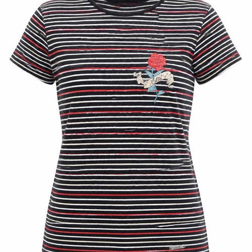 ELLE Women's Multicoloured Striped Embroidered T-Shirt Size S UK10