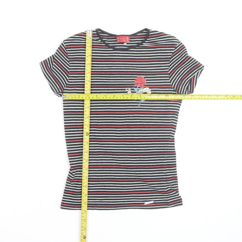 ELLE Women's Multicoloured Striped Embroidered T-Shirt Size S UK10