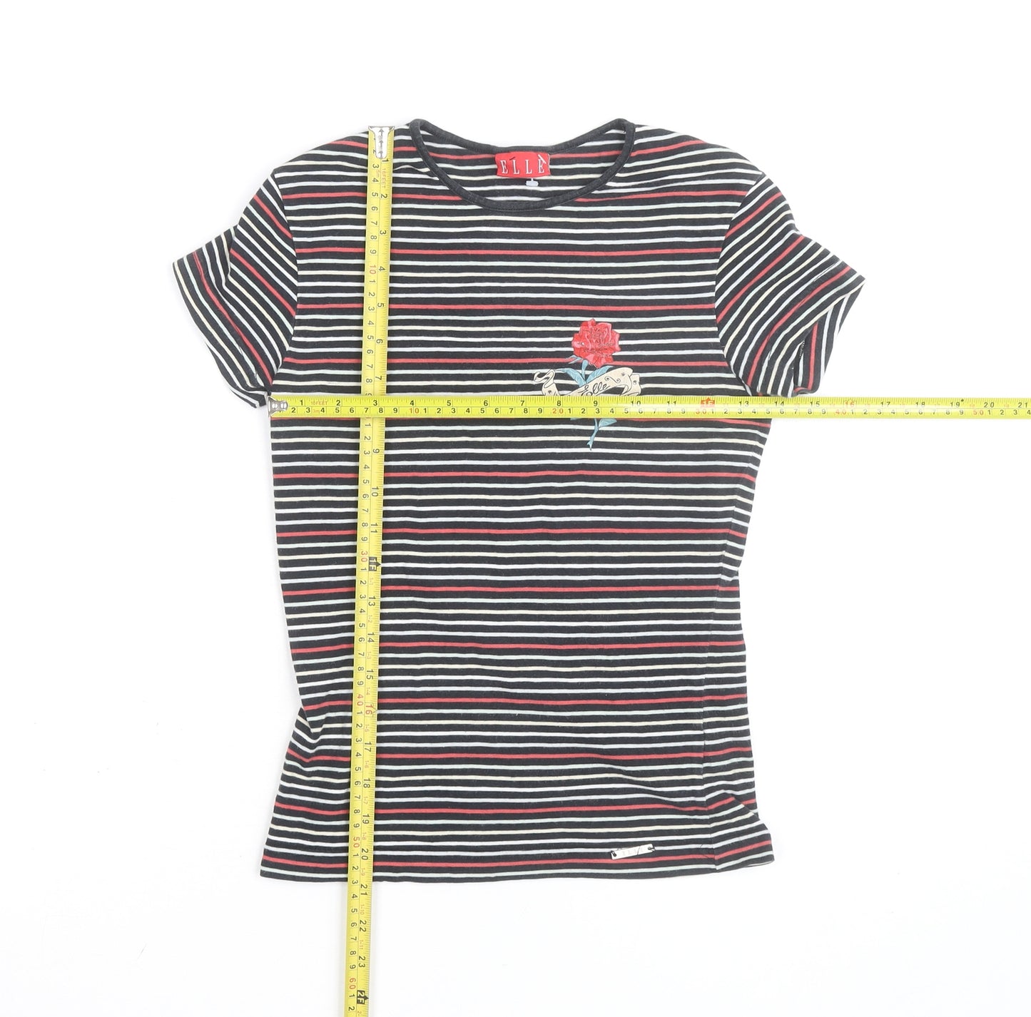 ELLE Women's Multicoloured Striped Embroidered T-Shirt Size S UK10