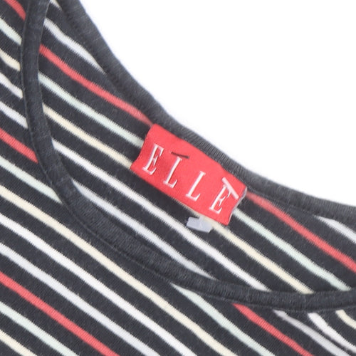 ELLE Women's Multicoloured Striped Embroidered T-Shirt Size S UK10
