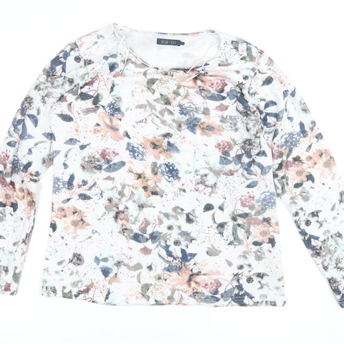 Sugar Crisp Womens Floral Long Sleeve Jersey Top Size L White Multicoloured