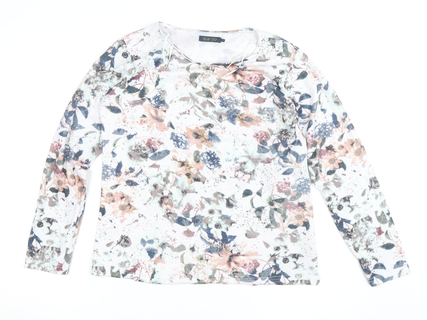 Sugar Crisp Womens Floral Long Sleeve Jersey Top Size L White Multicoloured