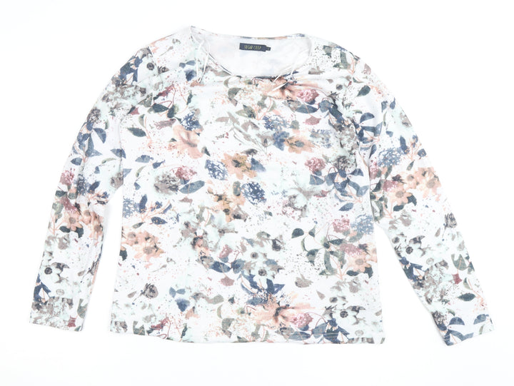 Sugar Crisp Womens Floral Long Sleeve Jersey Top Size L White Multicoloured
