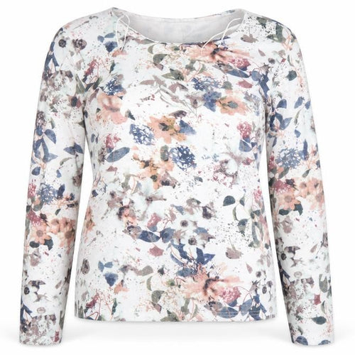 Sugar Crisp Womens Floral Long Sleeve Jersey Top Size L White Multicoloured