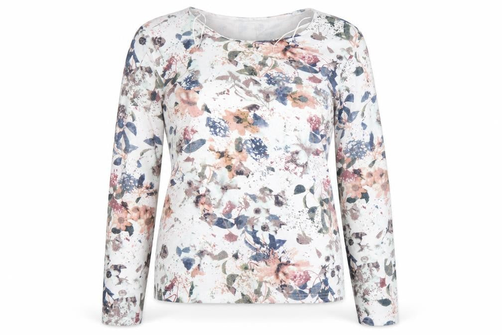Sugar Crisp Womens Floral Long Sleeve Jersey Top Size L White Multicoloured