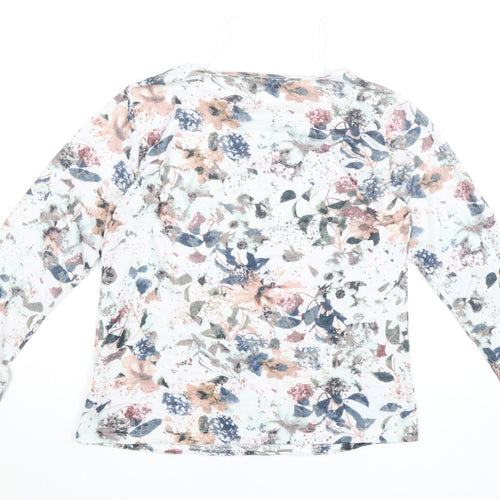 Sugar Crisp Womens Floral Long Sleeve Jersey Top Size L White Multicoloured