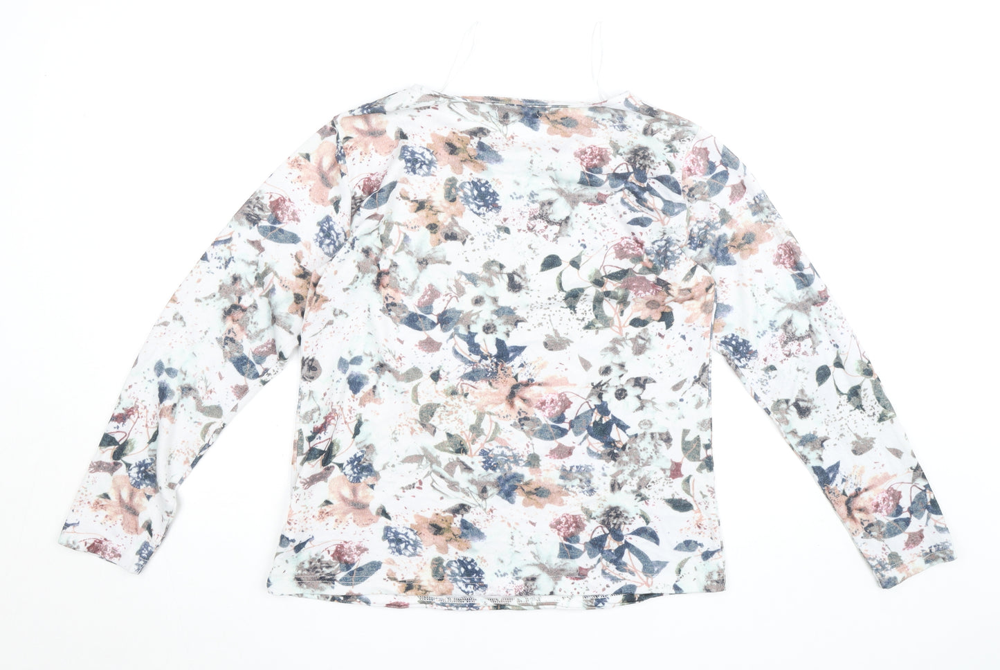 Sugar Crisp Womens Floral Long Sleeve Jersey Top Size L White Multicoloured
