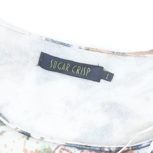 Sugar Crisp Womens Floral Long Sleeve Jersey Top Size L White Multicoloured