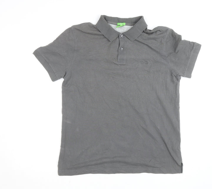 Hugo Boss Men's Grey Regular Fit Cotton Polo Shirt Size L