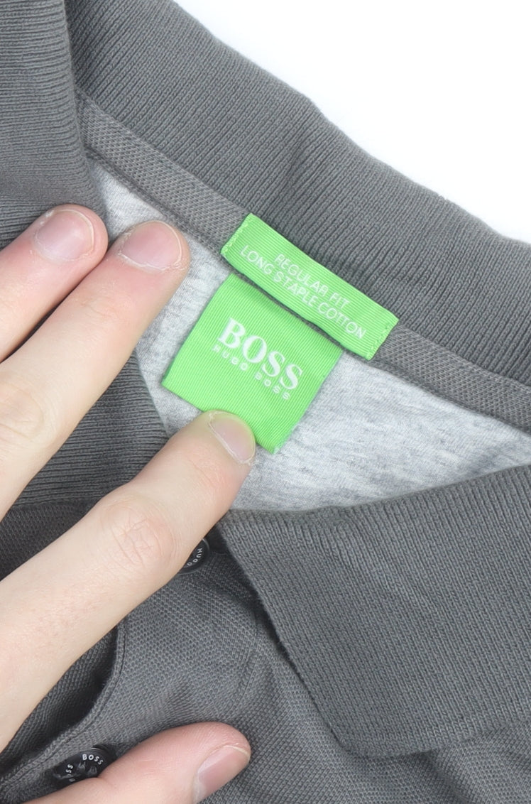 Hugo Boss Men's Grey Regular Fit Cotton Polo Shirt Size L