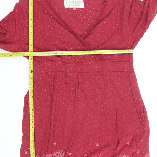Brakeburn Women’s Red Wrap Jersey Blouse Size 14 Cotton