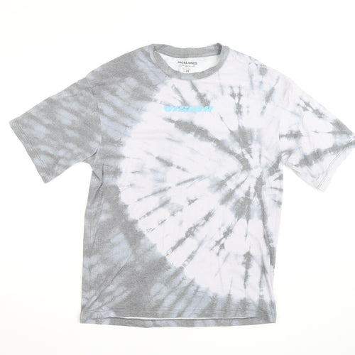 Jack & Jones Men's Grey Tie-Dye Graphic T-Shirt XS
