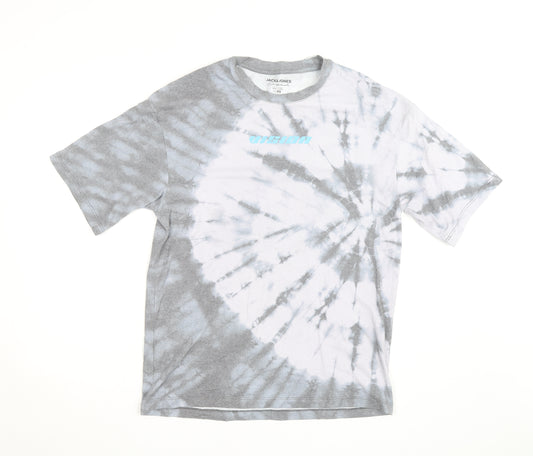 Jack & Jones Men's Grey Tie-Dye Graphic T-Shirt XS