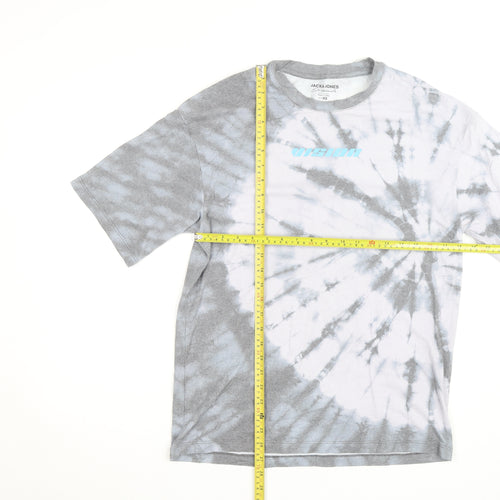 Jack & Jones Men's Grey Tie-Dye Graphic T-Shirt XS
