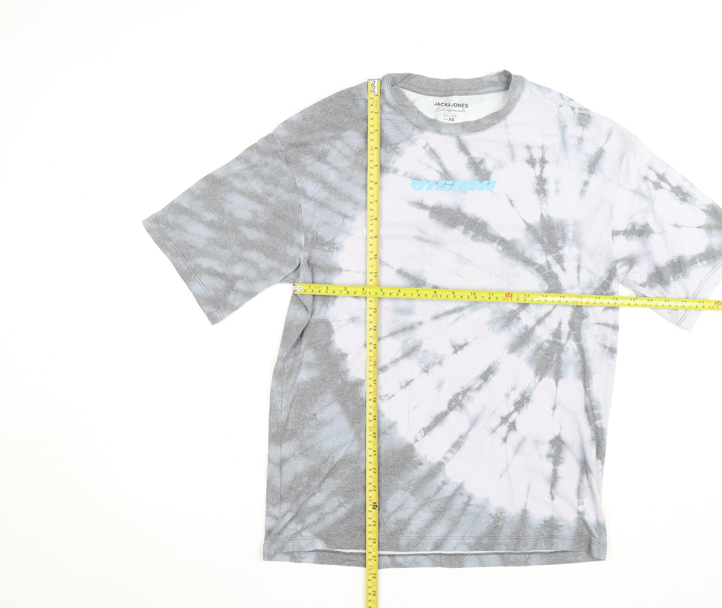 Jack & Jones Men's Grey Tie-Dye Graphic T-Shirt XS
