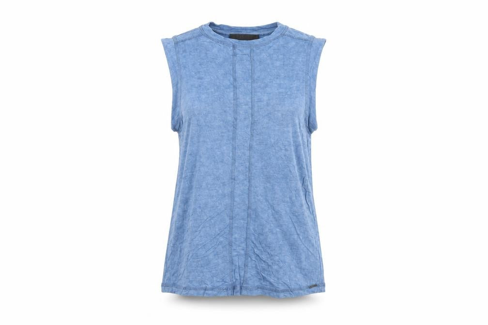 Front view of Diesel Women's Blue Sleeveless Jersey Tank Top, size M