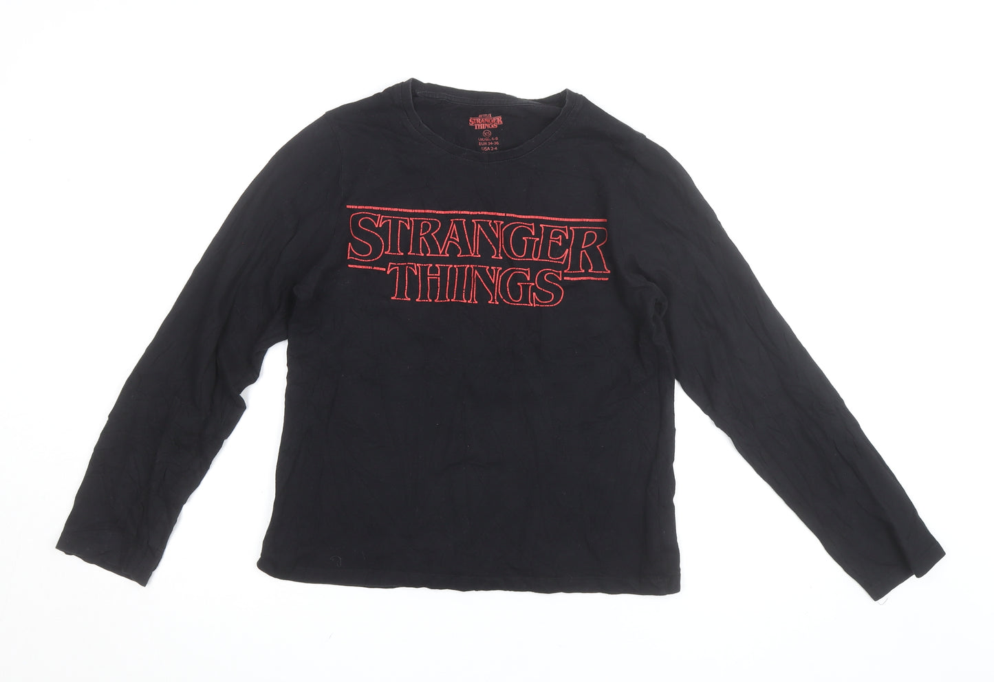 Primark Unisex Black Stranger Things Long Sleeve Cotton Top XS