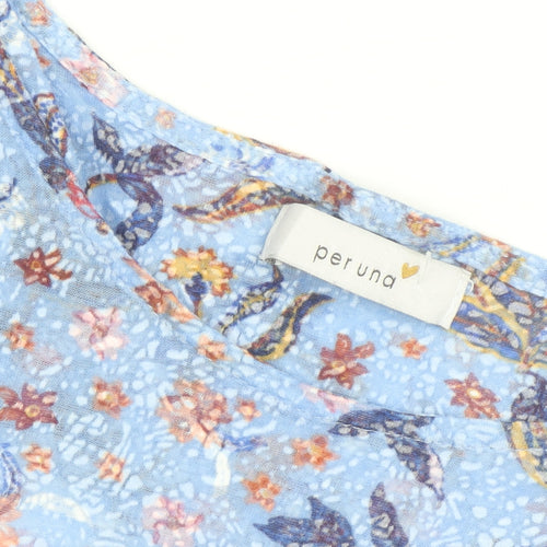 Marks and Spencer Per Una Blue Floral Short Sleeve Tunic Blouse Women’s Size 16