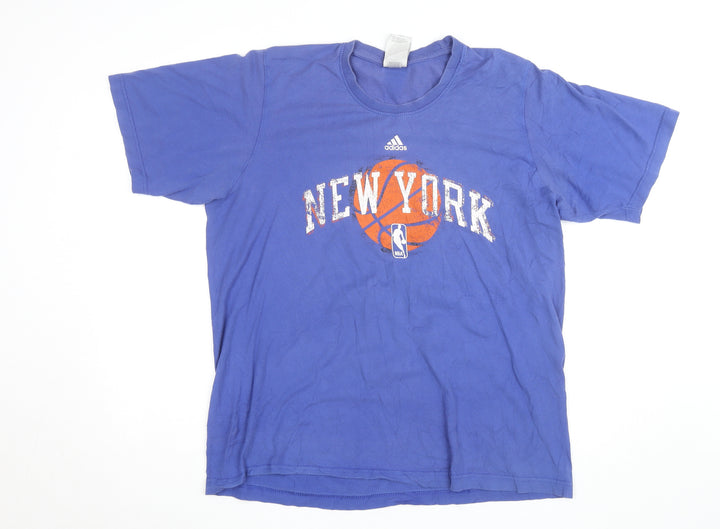 Adidas Men's Blue New York NBA Graphic Cotton T-Shirt Size L