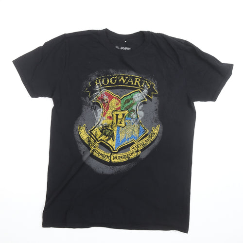 Harry Potter Hogwarts Crest Black Cotton Men's T-Shirt L