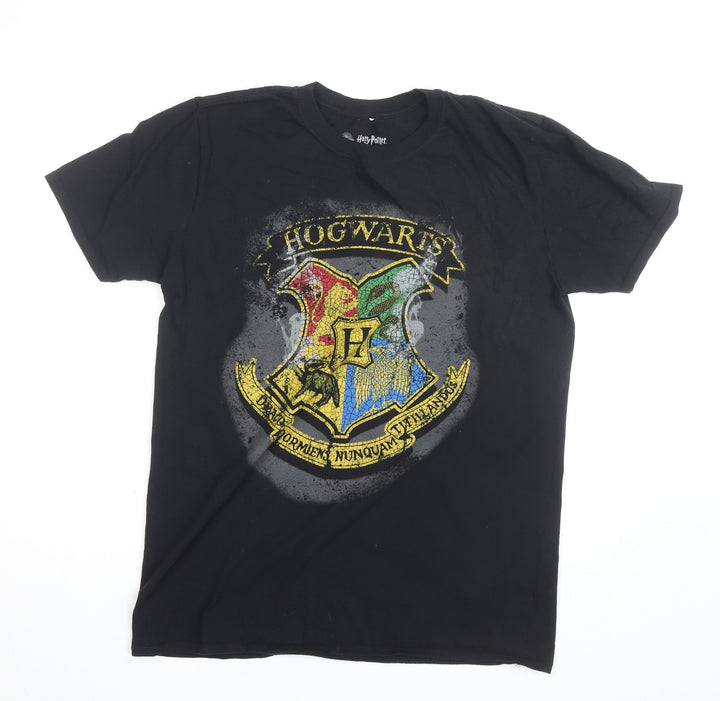 Harry Potter Hogwarts Crest Black Cotton Men's T-Shirt L