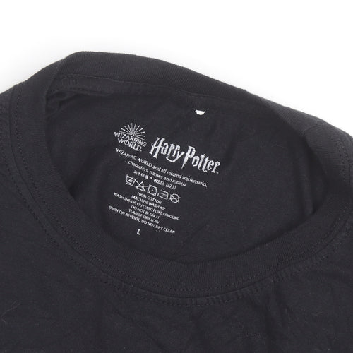 Harry Potter Hogwarts Crest Black Cotton Men's T-Shirt L