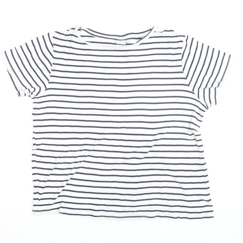 Cotton Traders Women's White Navy Striped T-Shirt Size 18
