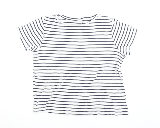 Cotton Traders Women's White Navy Striped T-Shirt Size 18