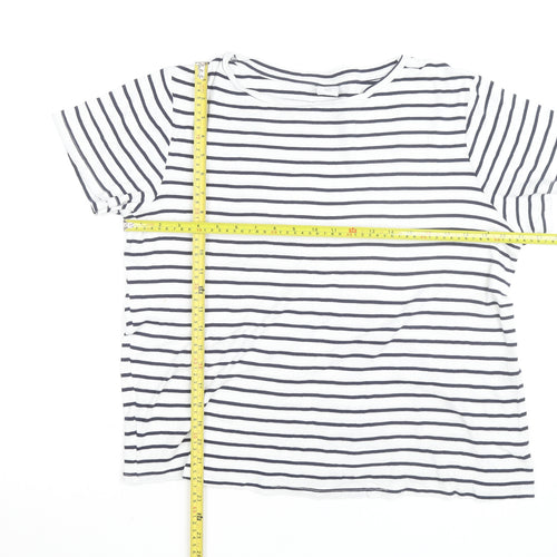 Cotton Traders Women's White Navy Striped T-Shirt Size 18