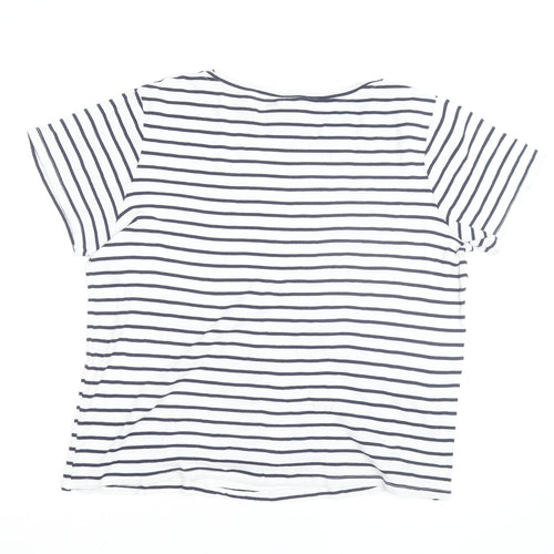 Cotton Traders Women's White Navy Striped T-Shirt Size 18