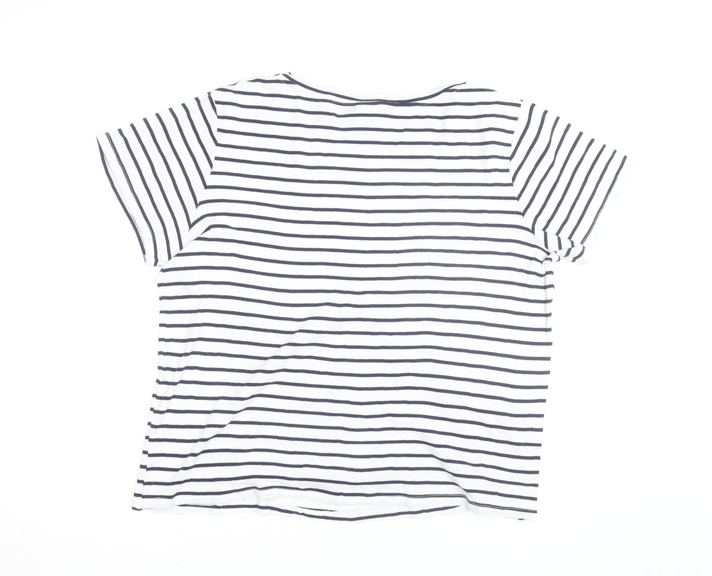 Cotton Traders Women's White Navy Striped T-Shirt Size 18
