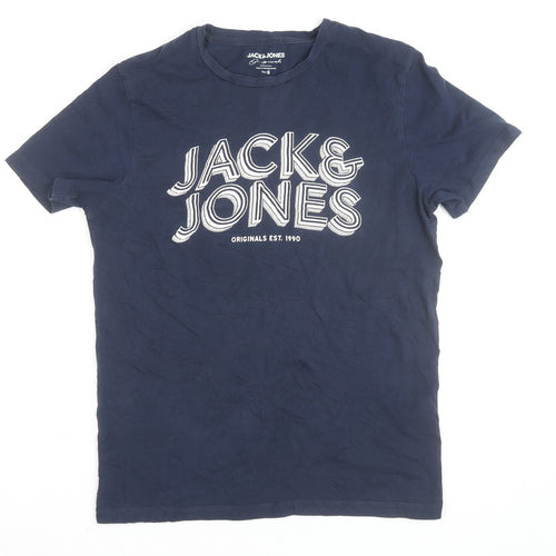 Jack & Jones Blue Cotton Short Sleeve Crew Neck T-Shirt Size S