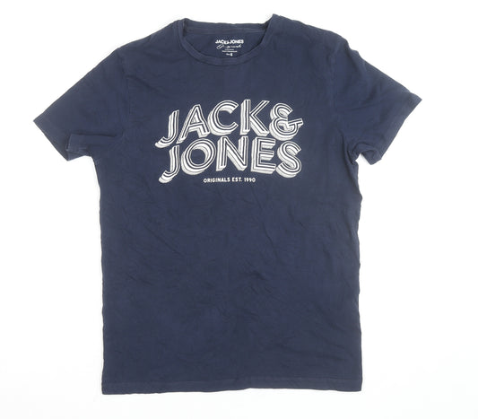 Jack & Jones Blue Cotton Short Sleeve Crew Neck T-Shirt Size S