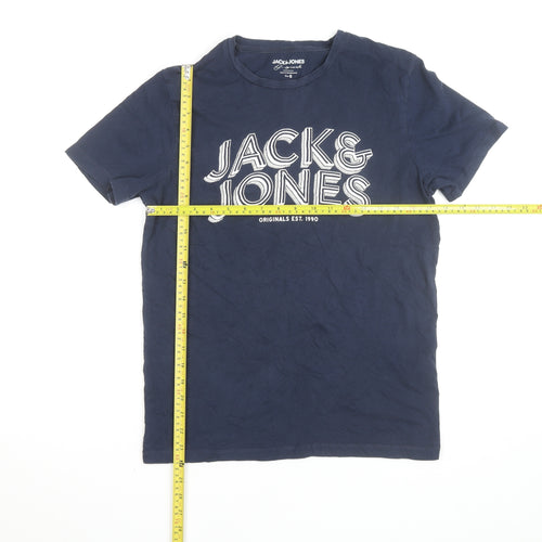 Jack & Jones Blue Cotton Short Sleeve Crew Neck T-Shirt Size S