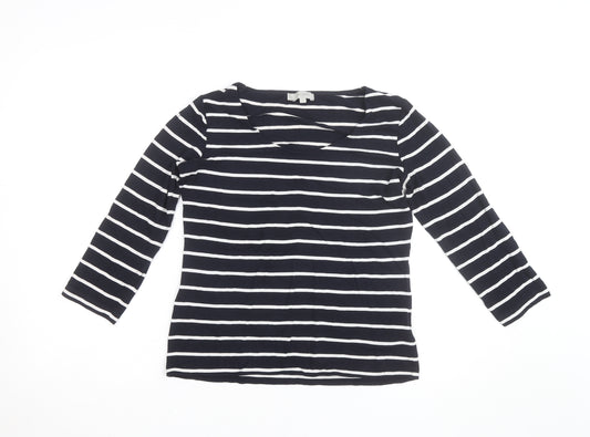 Hobbs Women’s Blue White Striped 3/4 Sleeve Cotton Modal Top M