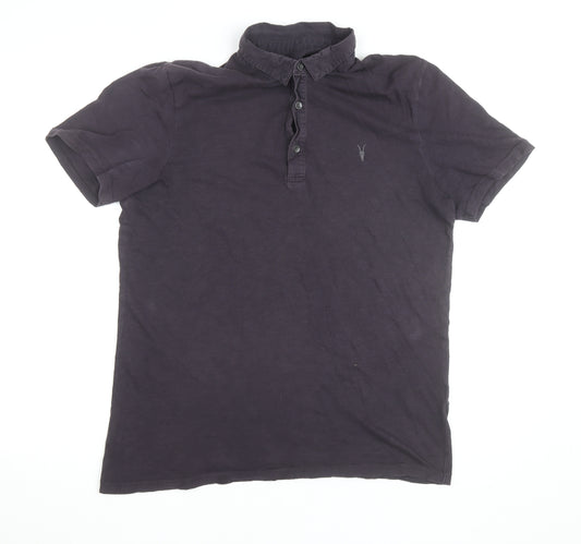 AllSaints Men's Grey Slim Fit Collared Cotton T-Shirt Medium