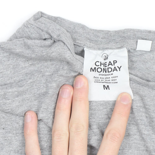 Cheap Monday Men's Grey Skull Logo Crew Neck Cotton T-Shirt M
