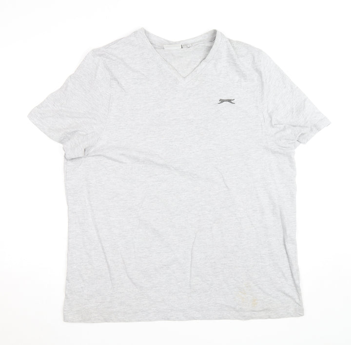Slazenger Men's Grey V-Neck Short Sleeve Cotton T-Shirt XL