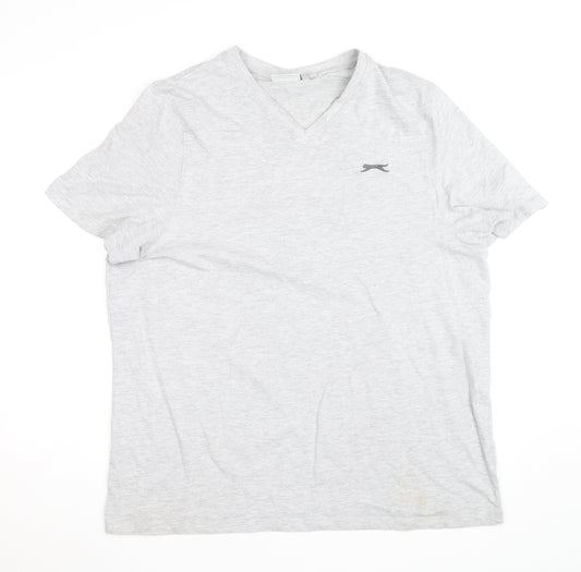 Slazenger Men's Grey V-Neck Short Sleeve Cotton T-Shirt XL