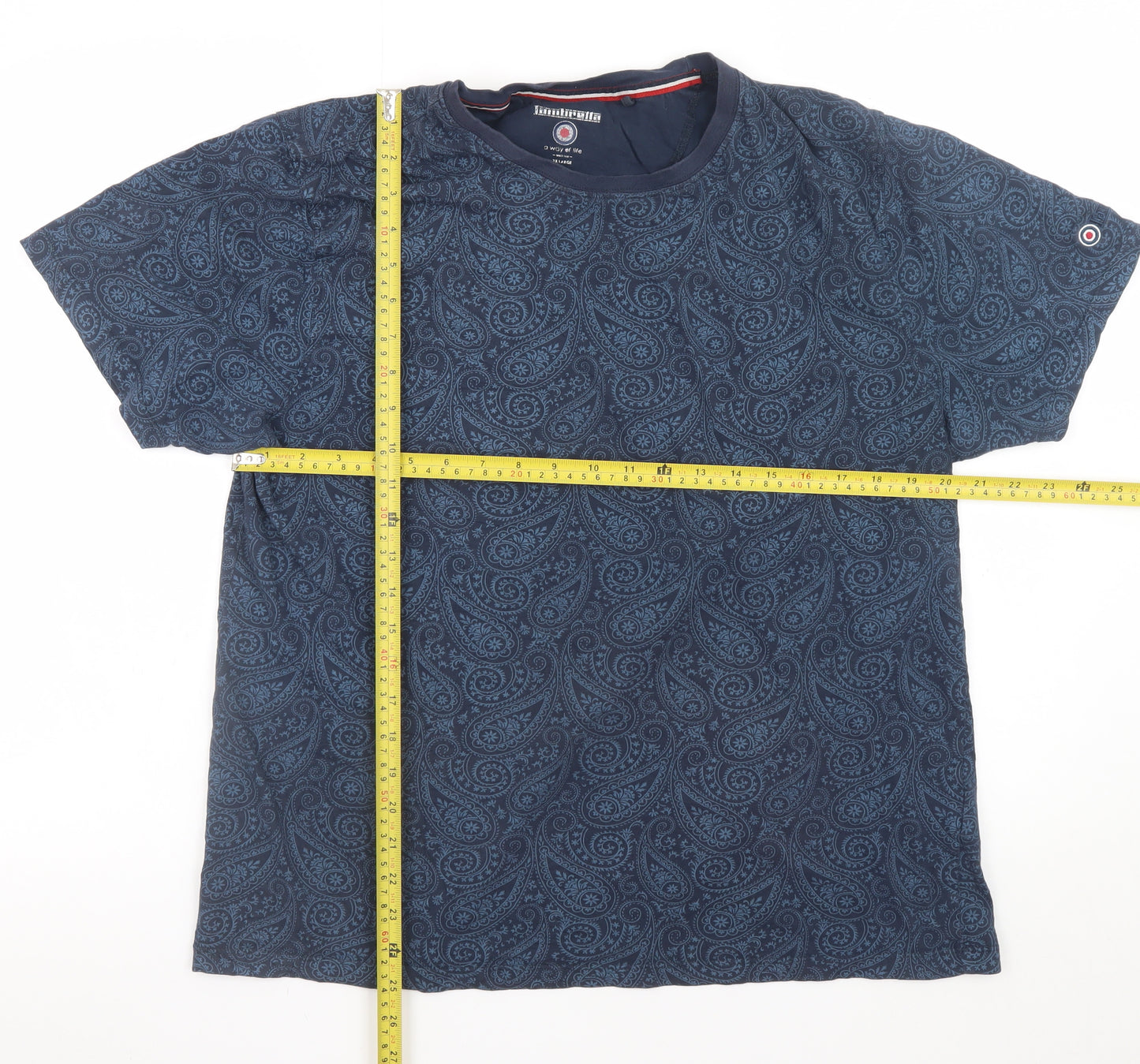 Lambretta Men's Navy Blue Paisley Cotton Crew Neck T-Shirt 2XL