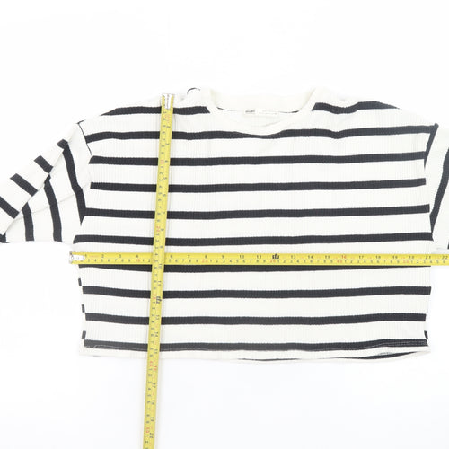 Pull & Bear Womens Black White Striped Cropped Long Sleeve Top Size S