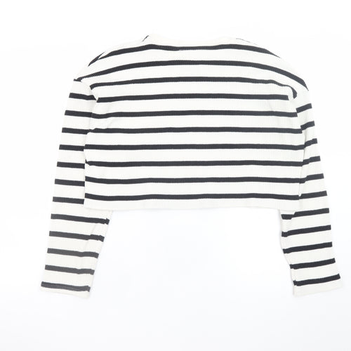 Pull & Bear Womens Black White Striped Cropped Long Sleeve Top Size S