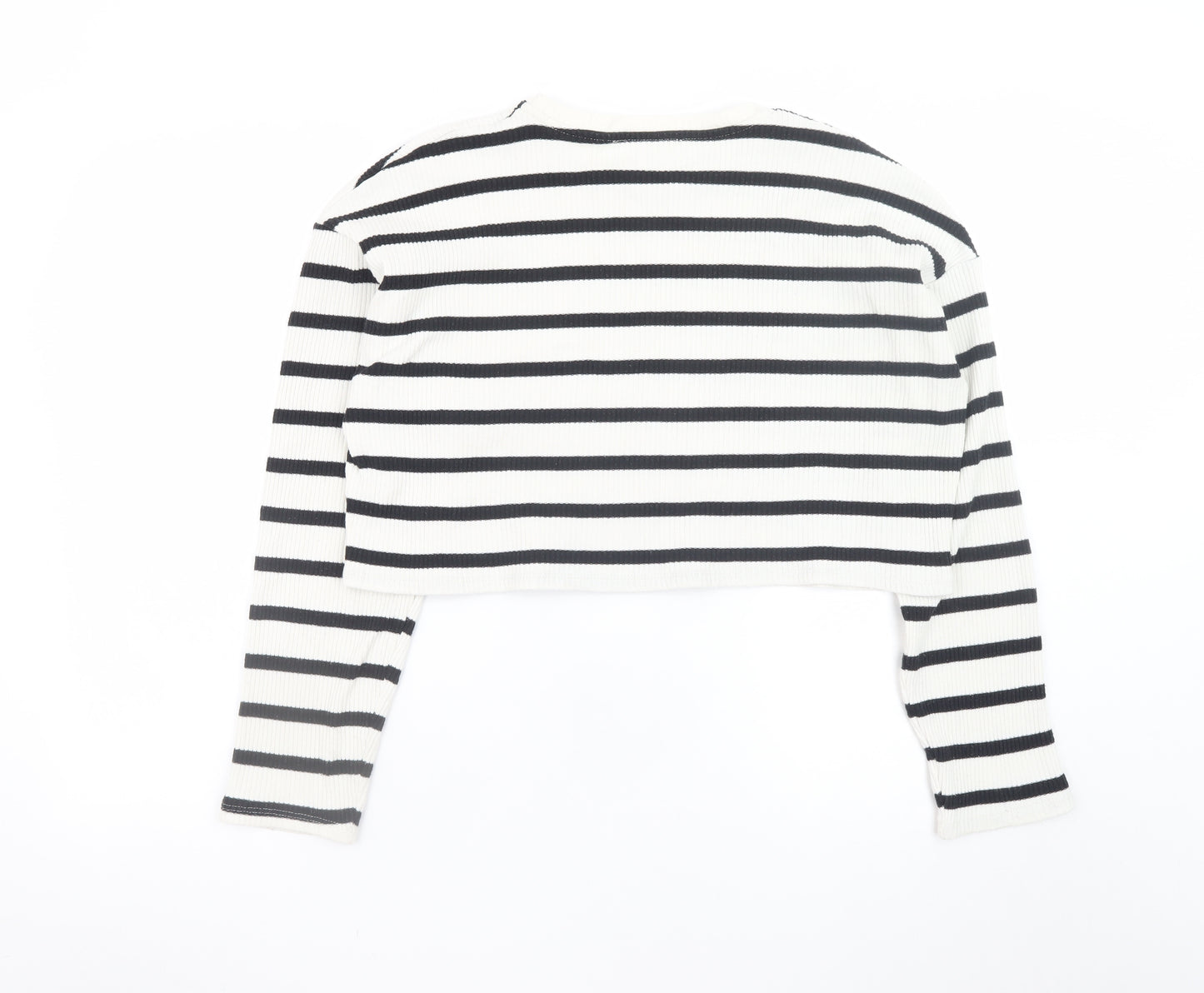 Pull & Bear Womens Black White Striped Cropped Long Sleeve Top Size S